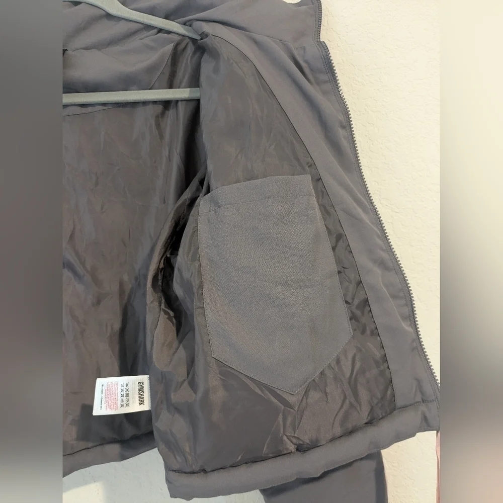 Gymshark Grey Oversized Cropped High Neck Full Zip Canvas Puffer Jacket